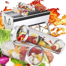 2 Pack Rolling Grilling Basket Stainless Steel For BBQ Grill Outdoor Tools