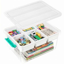 17 QT Clear Craft Storage Organizer Box with Removable Tray, Plastic Storage ...