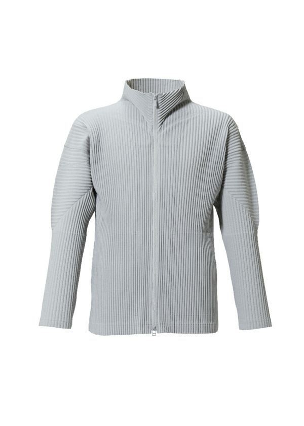 Homme Plisse Issey Miyake Pleated Long Sleeve Zip Up Jacket - Size 1 Light gray