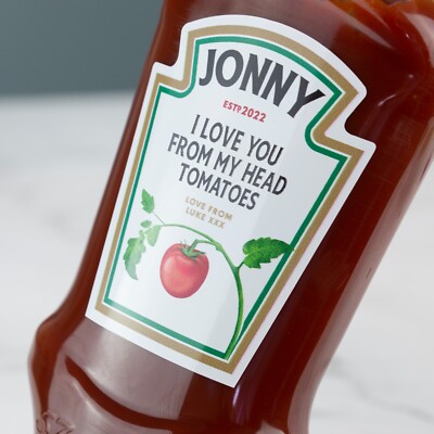 Personalised Tomato Ketchup Sauce Label Vinyl Sticker Funny Novelty Gift