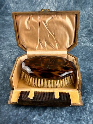 VINTAGE SCHILDPATT Schminktisch Waschtisch Set / Reisebürste & Kamm VERPACKT