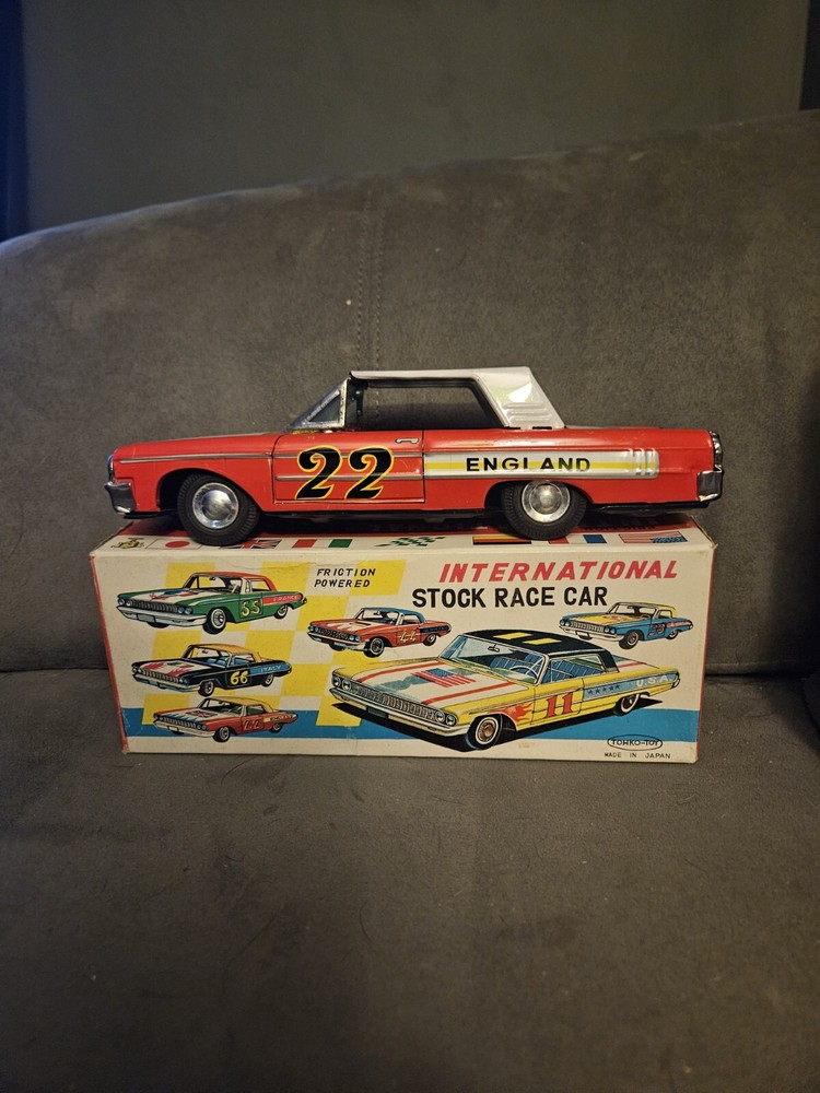 Vintage Tohko-Toy Tin Litho Friction Stock Race Car #22