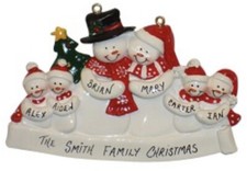 Personalized Snowman Family of 6 Christmas Ornament