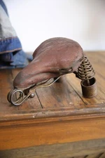 Vintage Antique Motorcycle leather Seat Mesinger Saddle wood rim bicycle