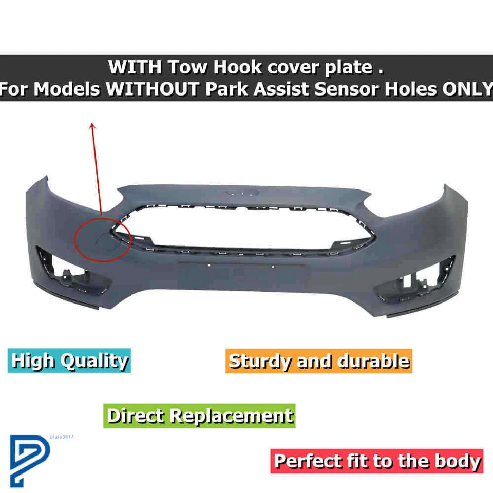 Primered Front Bumper Cover  For 2015 2016 2017 2018 Ford Focus - Image 2 of 4