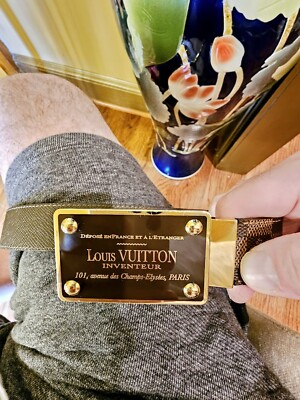 Louis Vuitton Inventeur Plaque Buckle Paris Brown Belt LV Logo