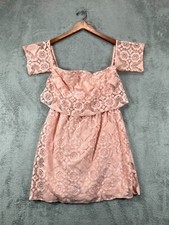 NWT Charlotte Russe Womens Medium Mini Pink Lace Dress Boho Off Shoulder Lined