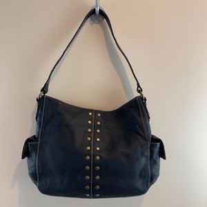 black leather studded purse