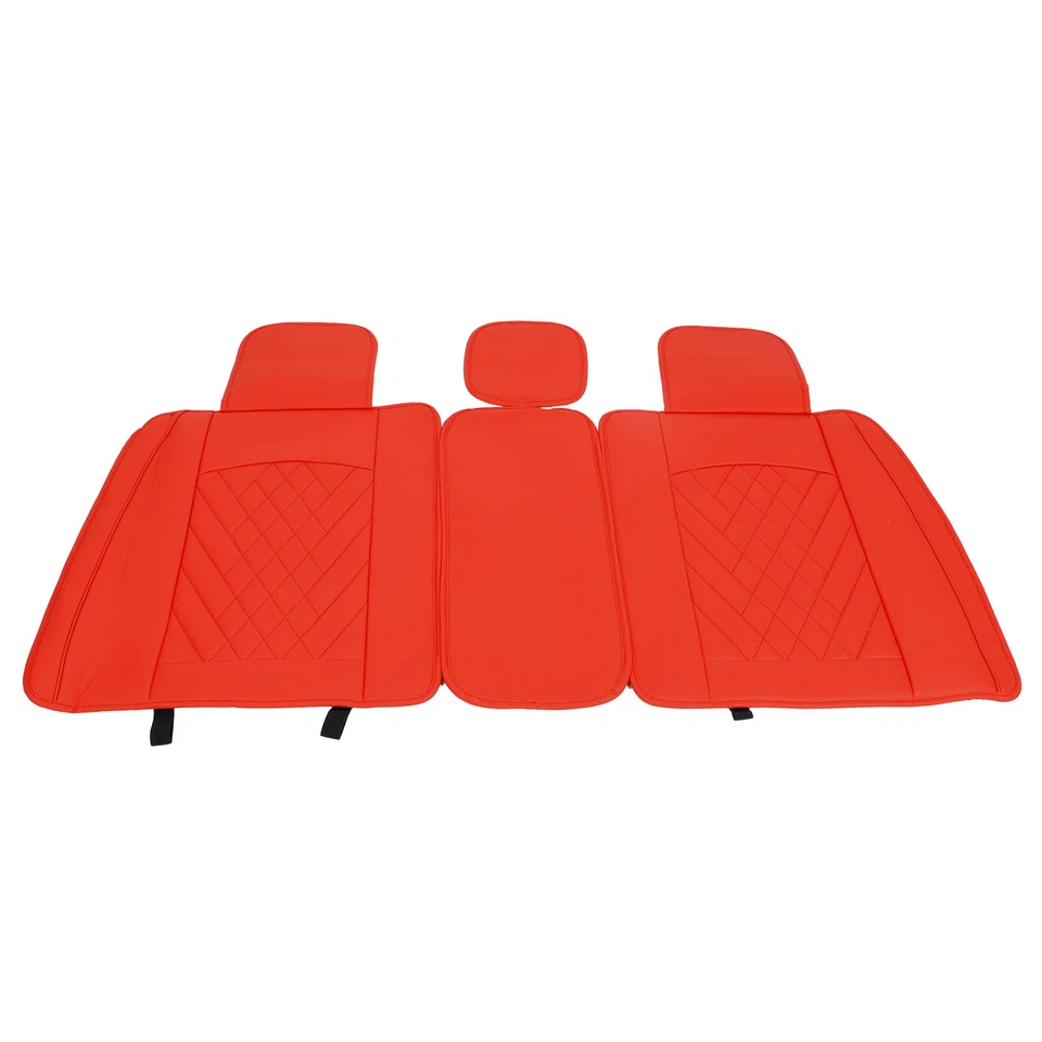 6D Red Universal Car 5-Seat Cover Front Rear PU Leather Interior Cushion 13PCS - Image 4 of 4