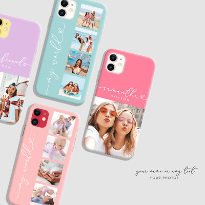 Personalisierte Pastell Handy Hülle Name Foto Collage HARD COVER FÜR iPhone 12 13 XR