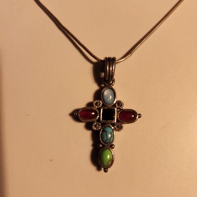 Vintage 925 Italy Sterling Silver Snake Chain W/ Sterling Silver Multi Gemstone 