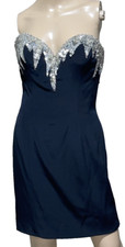 Bob Mackie Vintage Silver Sequin Sweetheart Neckline Black Cocktail Dress US 6