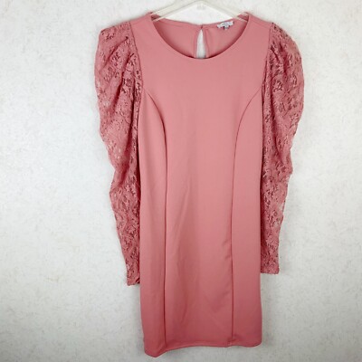 Iris Pink Floral Lace Balloon Sleeves Dress Size L Formal Romantic Date Wedding
