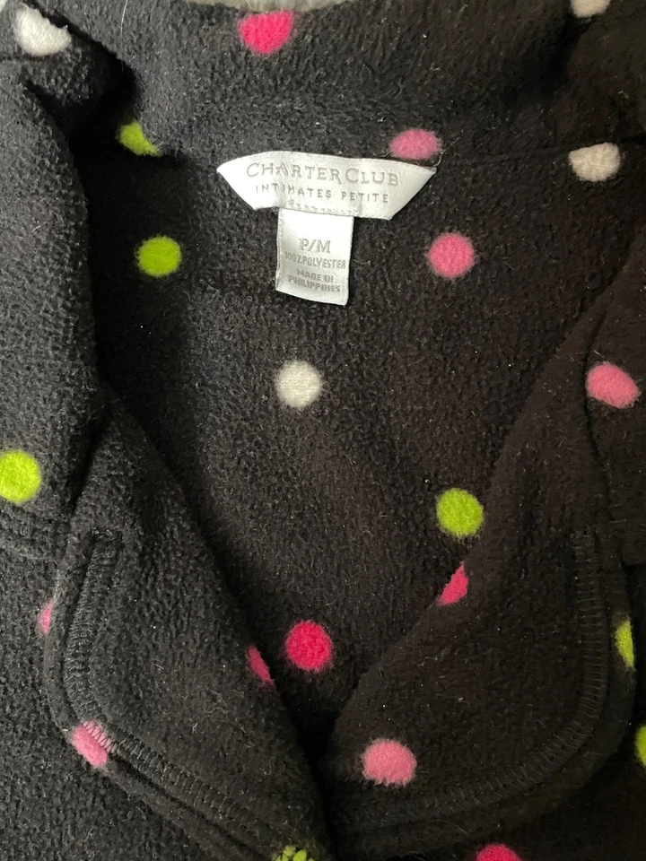 Pijama Charter Club para mujer PM negro lunares manga larga pantalones salón Foto 2 de 4