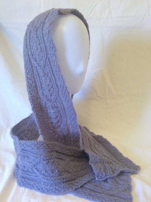 Ob.D. Handmade, Hand Knit Cabled Dress Scarf, Lavender, Mohair Wool Blend