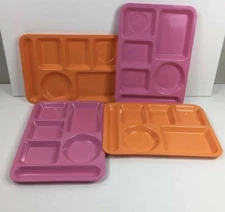 Vintage Pink & Orange Melamine Cafeteria Trays Set Of 4 Divided Compartments BBQ