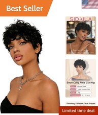 100 Human Hair Pixie Cut Wig, Black Women, 1B Natural Black  Glueless, Short
