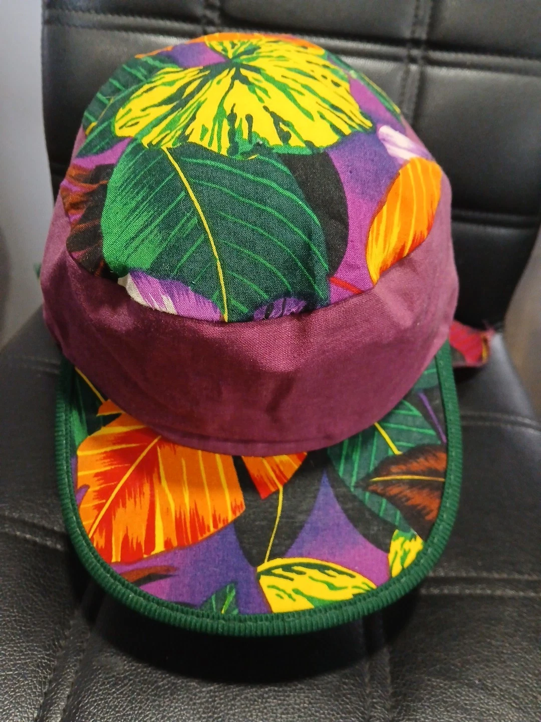 Vintage RARE Duckbill Hawaiian Floral Hat Youth Sun Cap Neck Flaps Made In USA