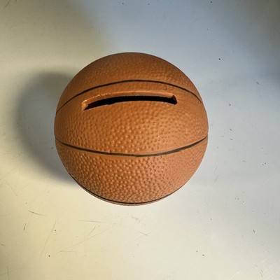 Basketball Coin Piggy Bank. 4 Inches Tall Ceramic. Flat Bottom Savings