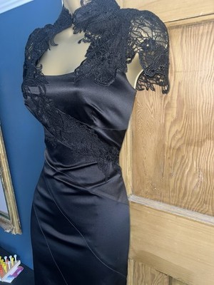 karen millen satin pencil dress Karen Millen ❤️Size UK 12 US 8 VINTAGE LACE SATIN COCKTAIL PENCIL DRESS  BLACK 40