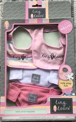 Tiny Tears Babypuppe - Lätzchen & Windeln nagelneu passend Puppe 46 cm