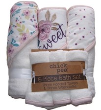 Chick Pea Baby 6 Pc Mauve Cream Floral Dot Sweet Hooded Bath Towels Washcloths