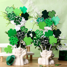 24 Pcs St Patricks Day Decorations Wooden Shamrock Picks Sticks 8.27" Double Sid