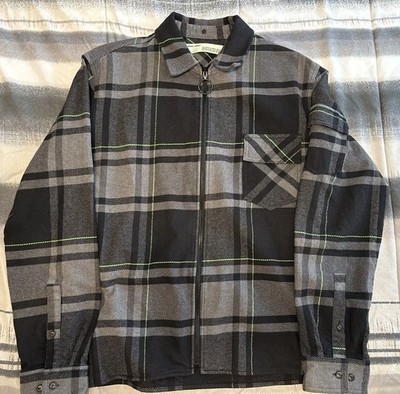 Off-White c/o Virgil Abloh Men's Gray Plaid Zip Hooded Jacket XL