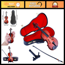 Miniature Wooden Violin with Stand, Bow  Case - Collectible Dollhouse Decor Orn