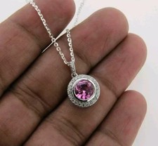 2Ct Round Cut 14K White Gold Plated Pink Sapphire Lab-Created Women's Pendant