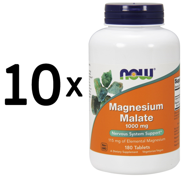 10 X Now Foods Magnesium Malate, 1000Mg - 180 Tabs (116,66 Eur/Kg)-image