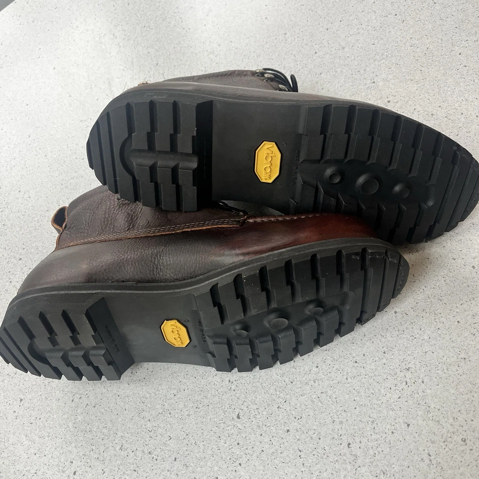 Botas de couro vintage NOS Vibram biqueira de aço feitas nos EUA tamanho 12 - Imagem 3 de 4