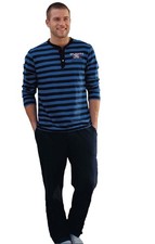Mens Jockey Striped Top  Plain Trousers Long Pyjama Sleepwear 54010 Navy XL
