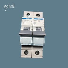 2 X HAGER MTN132 MCB HAGER 32 AMP MCB 32A B32 MTN132 434307 WHITE GREY CLIP