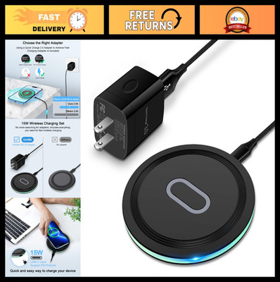 Fast Wireless Charger Pad 15W for Galaxy S26 S25 Ultra S24 S23 S22 Z Flip, Pixel