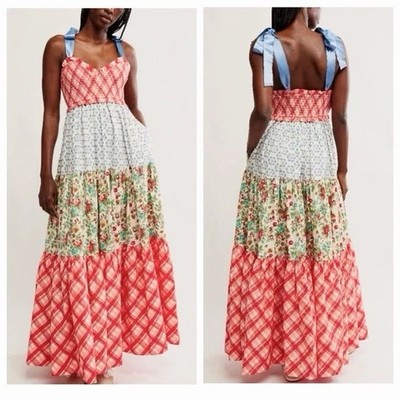 Free People Bluebell Maxi Dress Cherry Combo Large NWT Picnic Prairie Bohemian