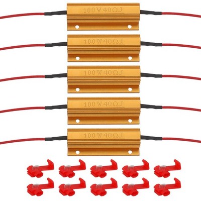 100W 40Ohm Aluminum Load Resistors with Quick Wire Clips for LED Light 5pcs