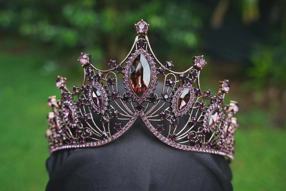Red Crystal Crown, Peacock Crown, black crown Tiara, Homecoming Prom Headpiece Vofler Gold Tiara with Teal Blue Crystal - Royal Queen  main image 2