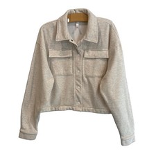 Fabletics Cozy Fleece Cropped Shirt Jacket Bone Heather Sz L EUC Ret 109