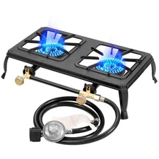 Vivicreate Cast Iron Propane Gas Stove Double Burner Heavy Duty Portable