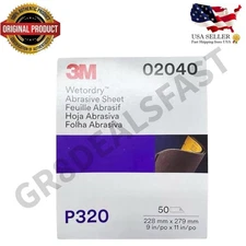 3M 02040 2040 Wetordry Abrasive Sanding Sheets Paint Repair P320 (50ct) GENUINE