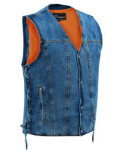 Vance Mens Blue V-Neck Denim Vest for Motorcycle Riders