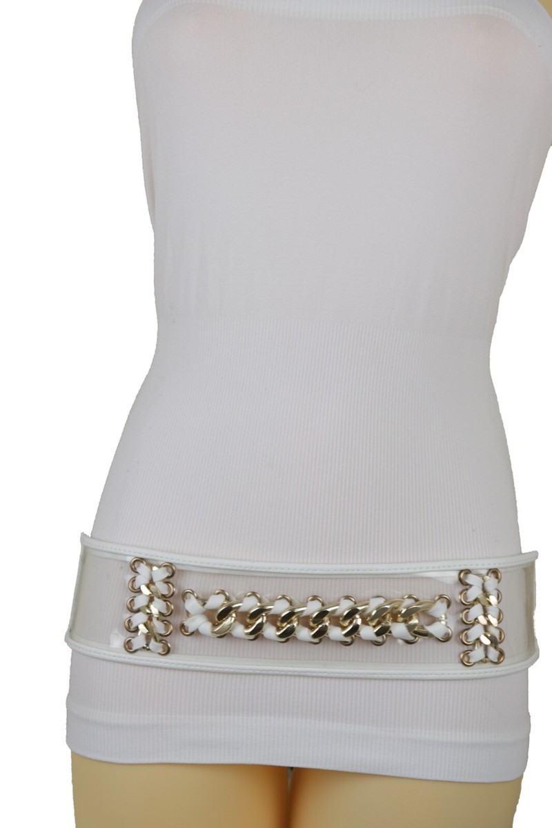 Women White Elastic Waistband Fierce Fashion Belt Hot Gold  display picture 1