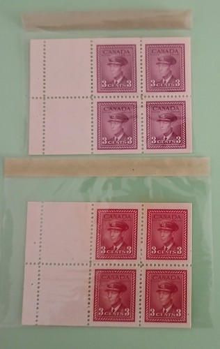 CANADA 1942 - 1943 - KING GEORGE VI - 3 CENTS - LOT OF 2 BLOCKS OF 4 STAMPS  MNH