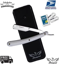 10 BLADES + CLASSIC BARBER STRAIGHT RAZOR CUT THROAT SALON SHAVING RASOI WHITE 