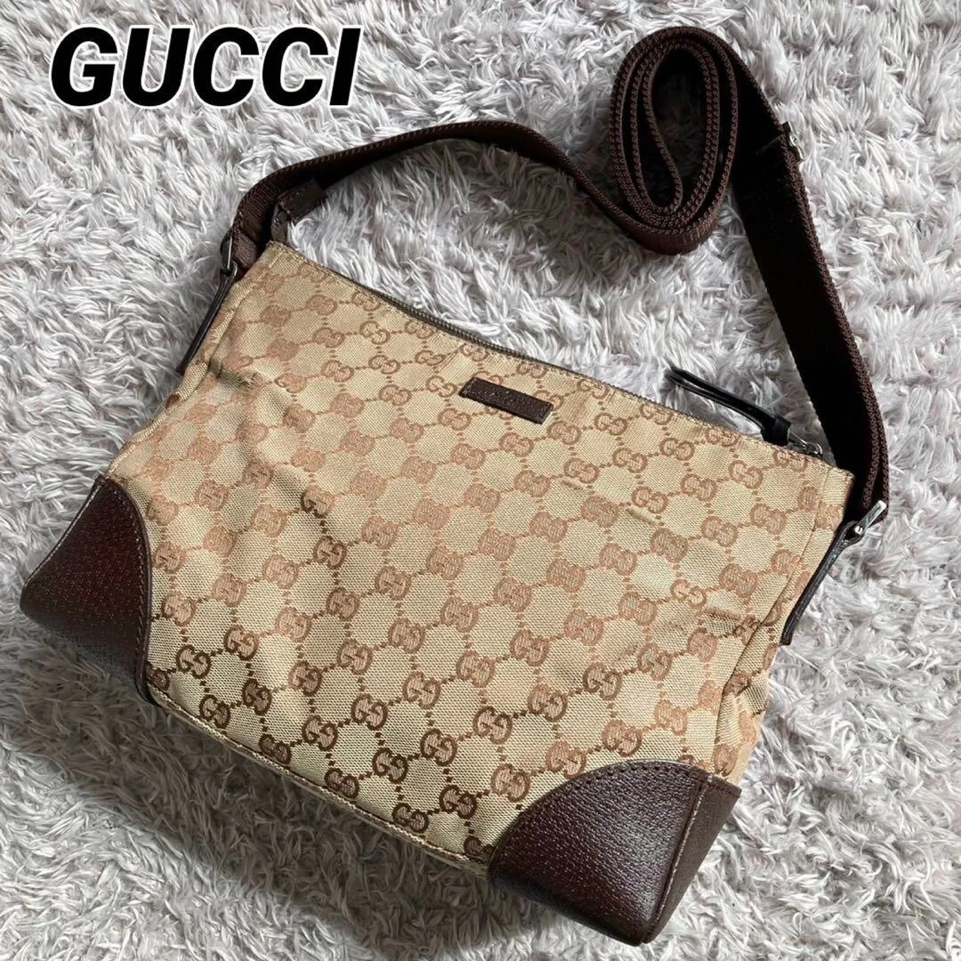 GUCCI GG Canvas Crossbody Bag 114273 Shoulder Bag Brown Beige Zip