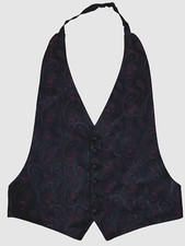 Vintage LORD WEST BLACK/PURPLE PAISLEY SATIN SIX BUTTON VEST USA Made 37-50