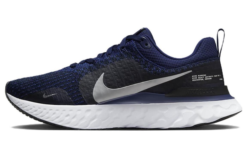 Nike React Infinity Run Flyknit 3 College Navy Metallic Silver Running Shoes DZ3014-401
