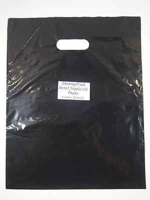 200 Qty. 12'' x 15'' Black Glossy Low Density Merchandise Bag Retail Shopping Bags