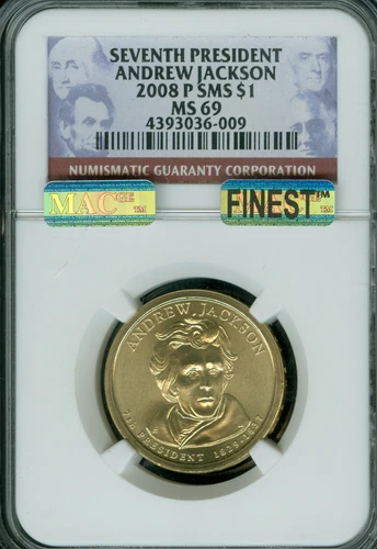 2008 P ANDREW JACKSON PRES. DOLLAR NGC MS69 SMS PQ MAC FINEST GRADE MACSPOTLESS.